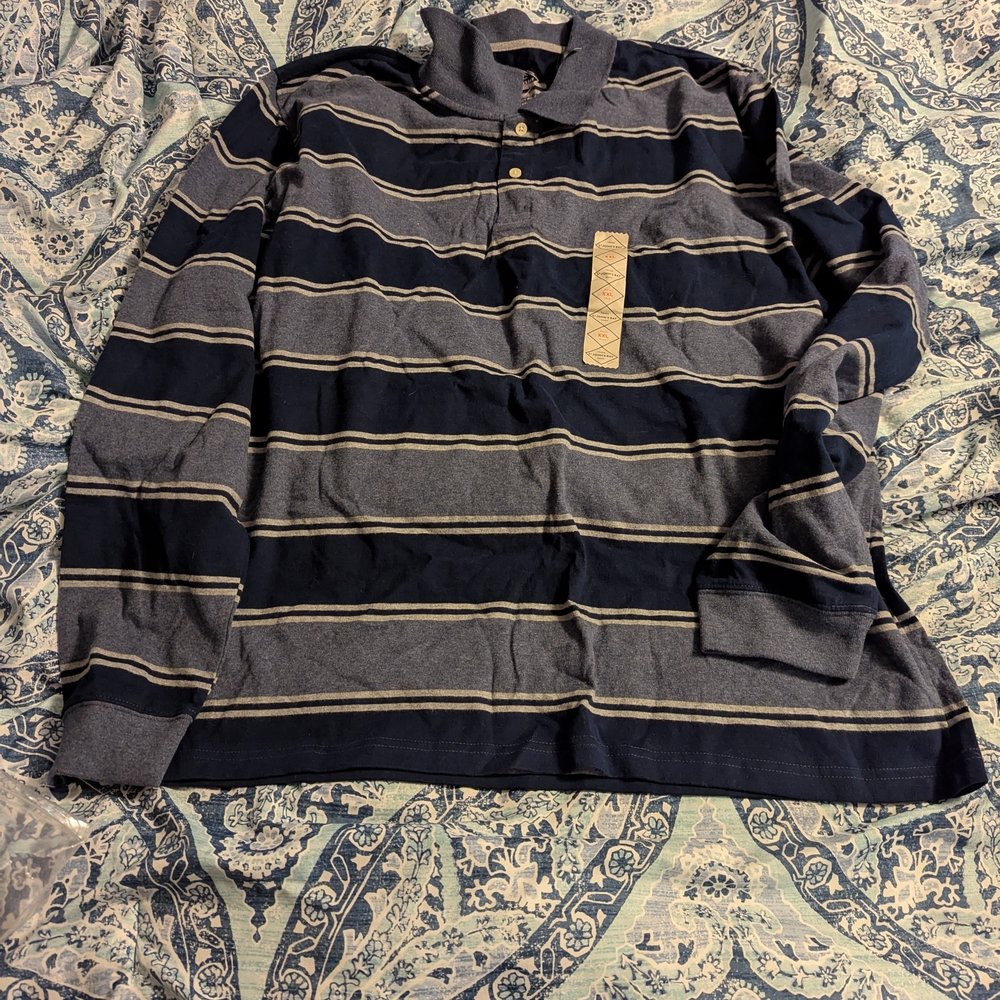 Navy and Gray Striped Polo Shirt Size XXL